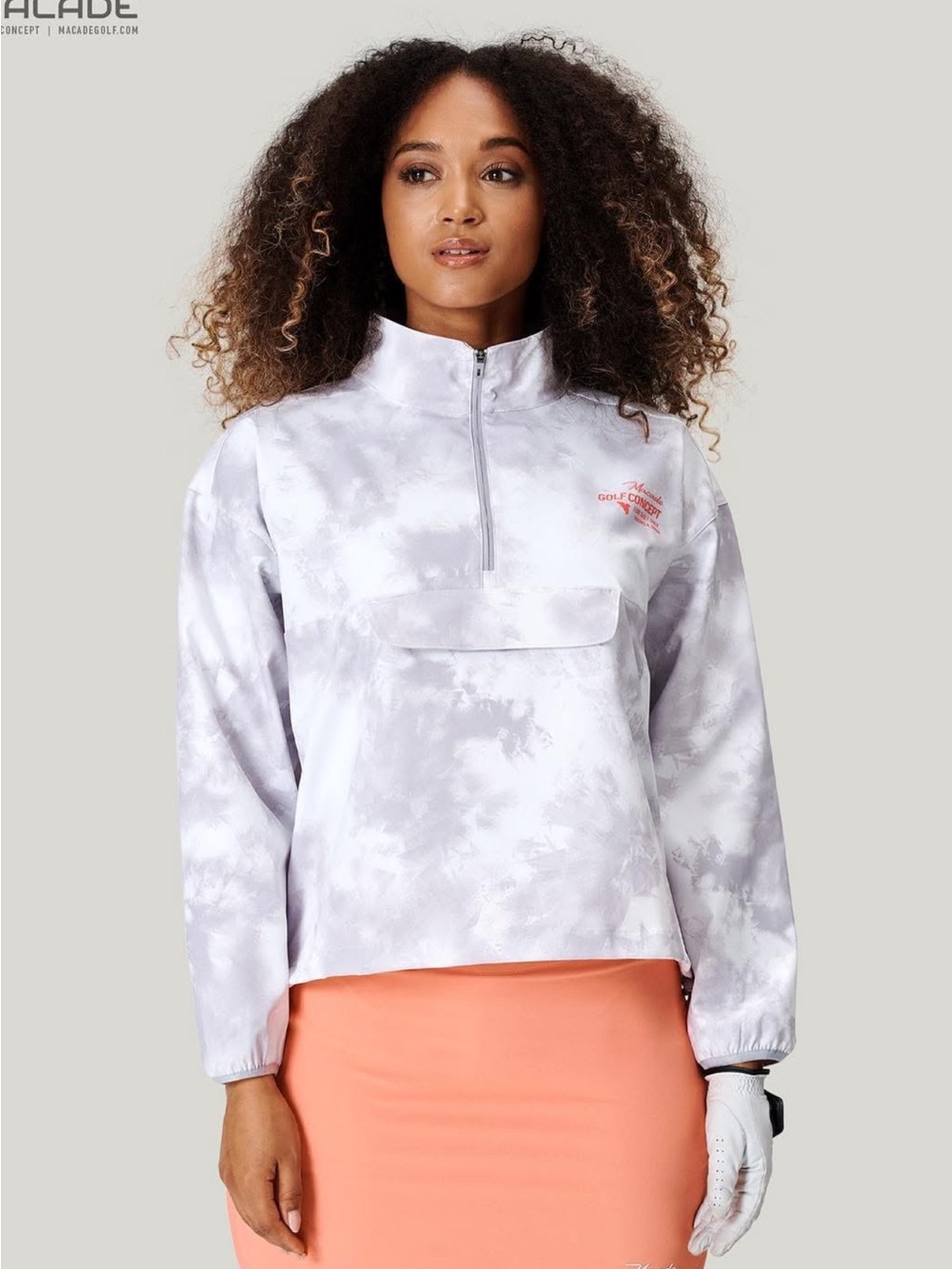 Macade Golf Gray & White Tie Dye Quarter Zip Pullover Jacket